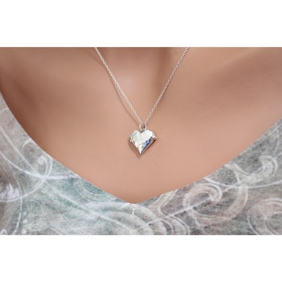 Sterling Silver Heart Locket with Hammered Finish Necklace - Picture 4 of 8